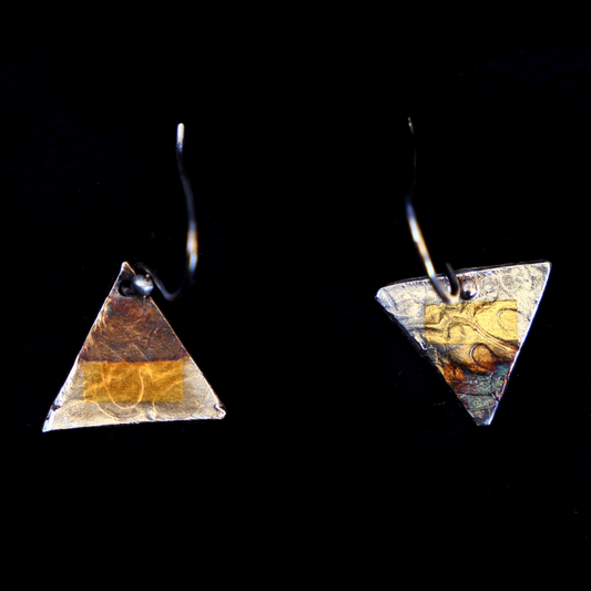 Earrings Little Triangles Silver And Gold - HIMANI SILVER JEWELRY