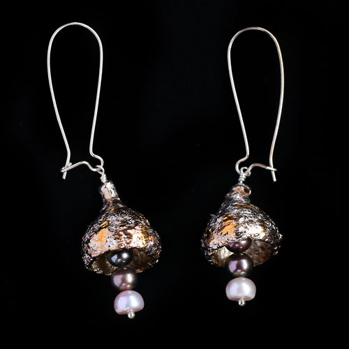 Acorn Cap Earrings With Pearl Dangle