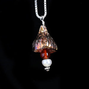 Acorn Pendant With Pearl And Carnelian Dangle