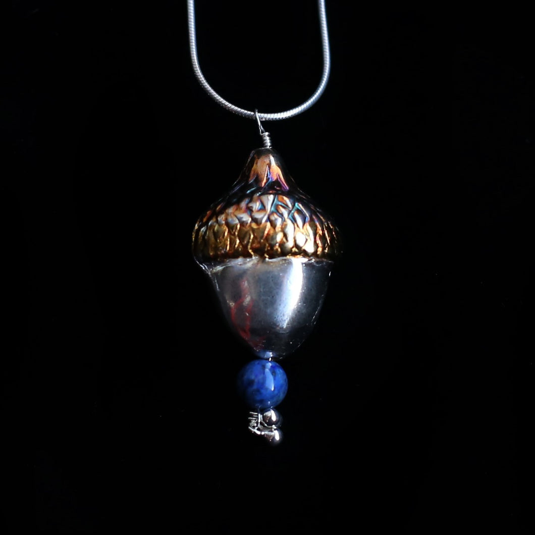acorn pendant necklace blue lapis bead