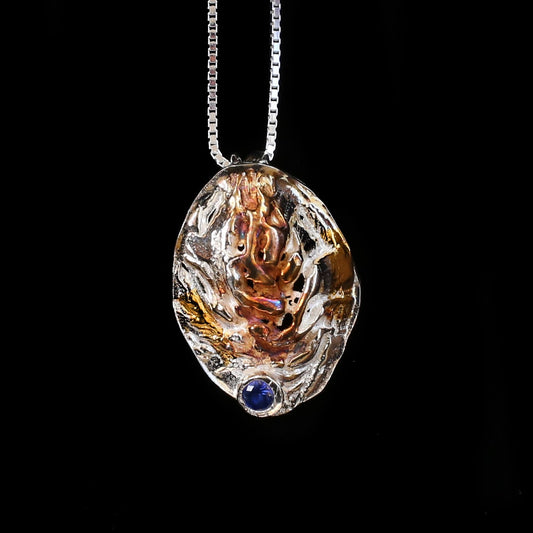 Peach Pit With Blue Sapphire - HIMANI SILVER JEWELRY