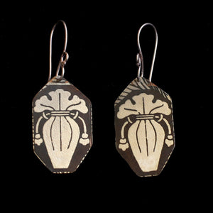 Bimetal Etched Japanese Purse Earrings