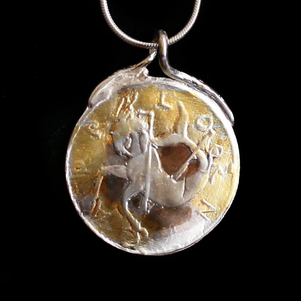 Pure Silver Capricorn Pendant with 24K Gold Foil