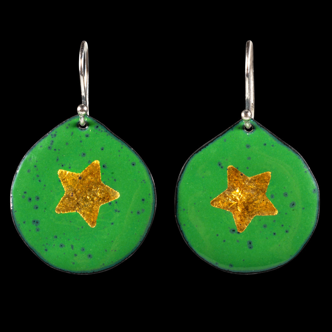 Enamel earrings green with gold star