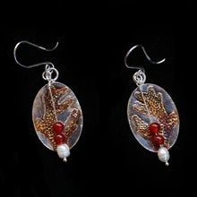 Load image into Gallery viewer, Coral Pattern Textured Earrings with Pearl and Carnelian Beads