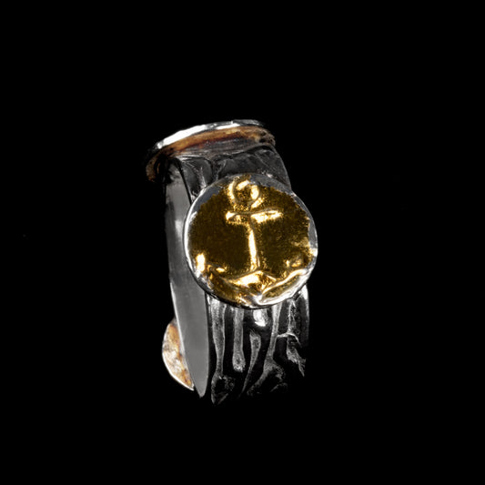 Ring Nautical theme pure silver/ 24K Gold foil