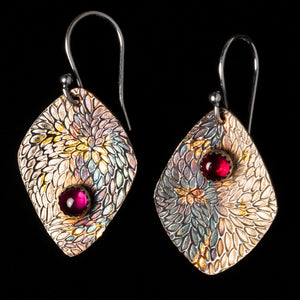 Ruby Floral Earrings With Chrysanthemum Pattern