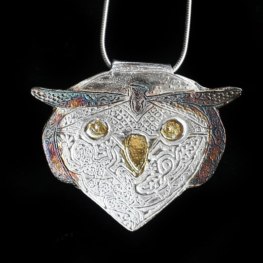 Horned Owl Pendant With Intricate Texture - HIMANI SILVER JEWELRY