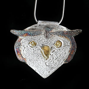 Horned Owl Pendant With Intricate Texture