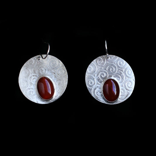 Earrings Carnelian On Textured Sterling Silver - HIMANI SILVER JEWELRY