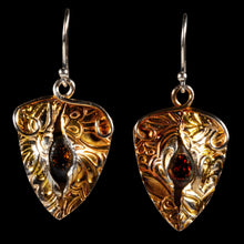 Load image into Gallery viewer, Earrings pure silver/ 24K Gold foil with red dichroic glass