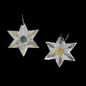 Earrings Silver and Gold Snow Flakes