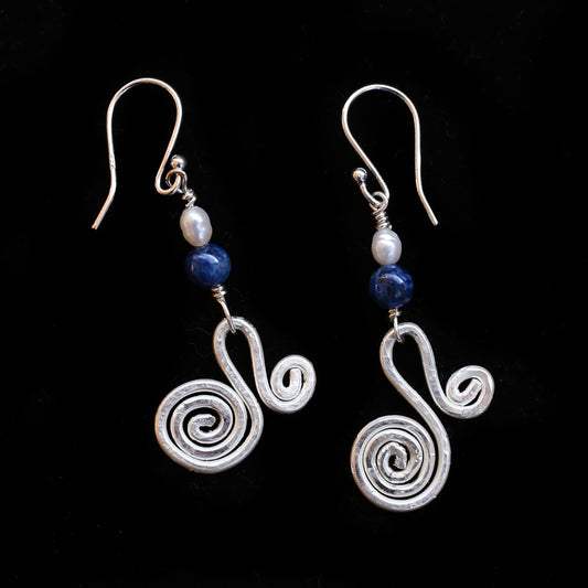 Earrings Egyptian Circles with Lapis and Pearl - HIMANI SILVER JEWELRY