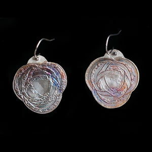 Etched  Silver Japanese Design Earrings With Interlocked Circles