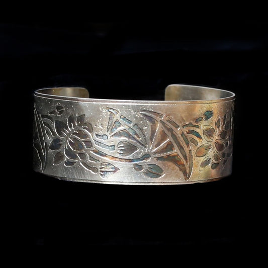 Etched Silver Cuff Floral - HIMANI SILVER JEWELRY