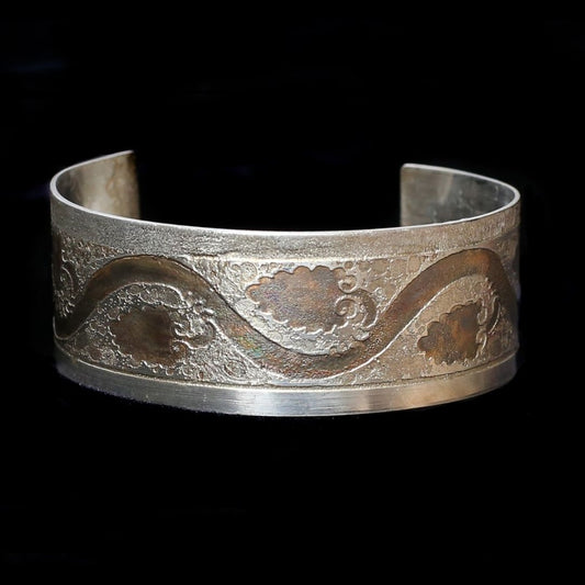 Etched Sterling Leaves On A Vine Cuff - HIMANI SILVER JEWELRY