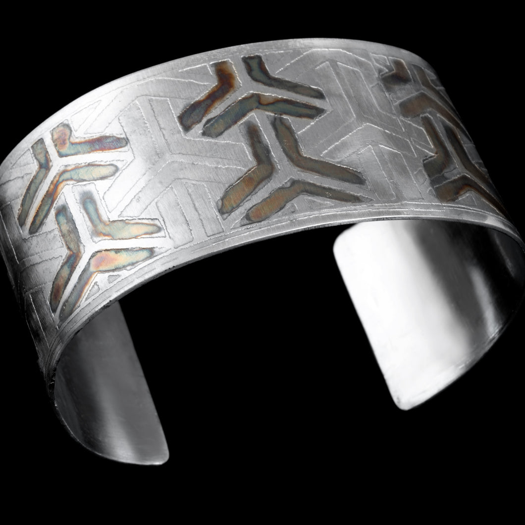 Etched Sterling silver cuff with Japanese pattern