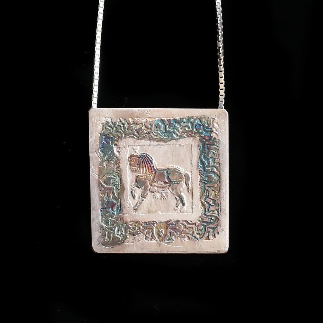 Etched Silver Horse Pendant