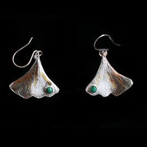 Ginkgo Leaf Earrings With Malachite