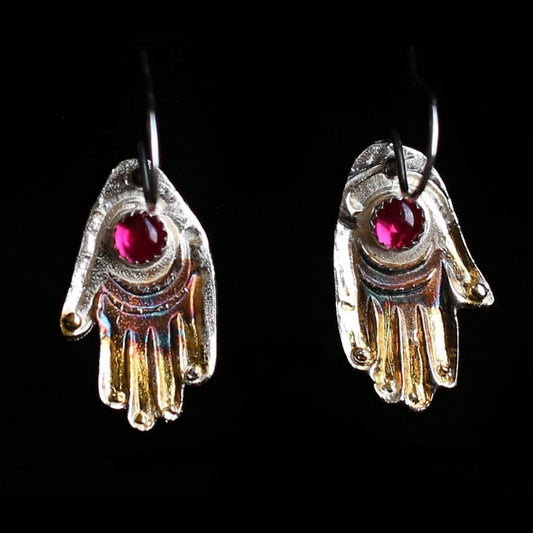 Hamza Earrings Pure Silver with Ruby - HIMANI SILVER JEWELRY