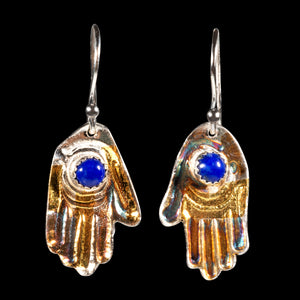 Hamza earrings pure silver/ 24K Gold foil/ lapis