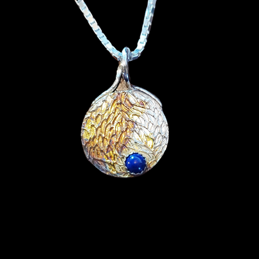 Silver Gold Chrysanthemum Pendant with Blue Lapis - HIMANI SILVER JEWELRY