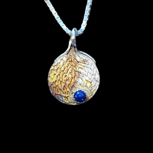 Load image into Gallery viewer, Silver Gold Chrysanthemum Pendant with Blue Lapis