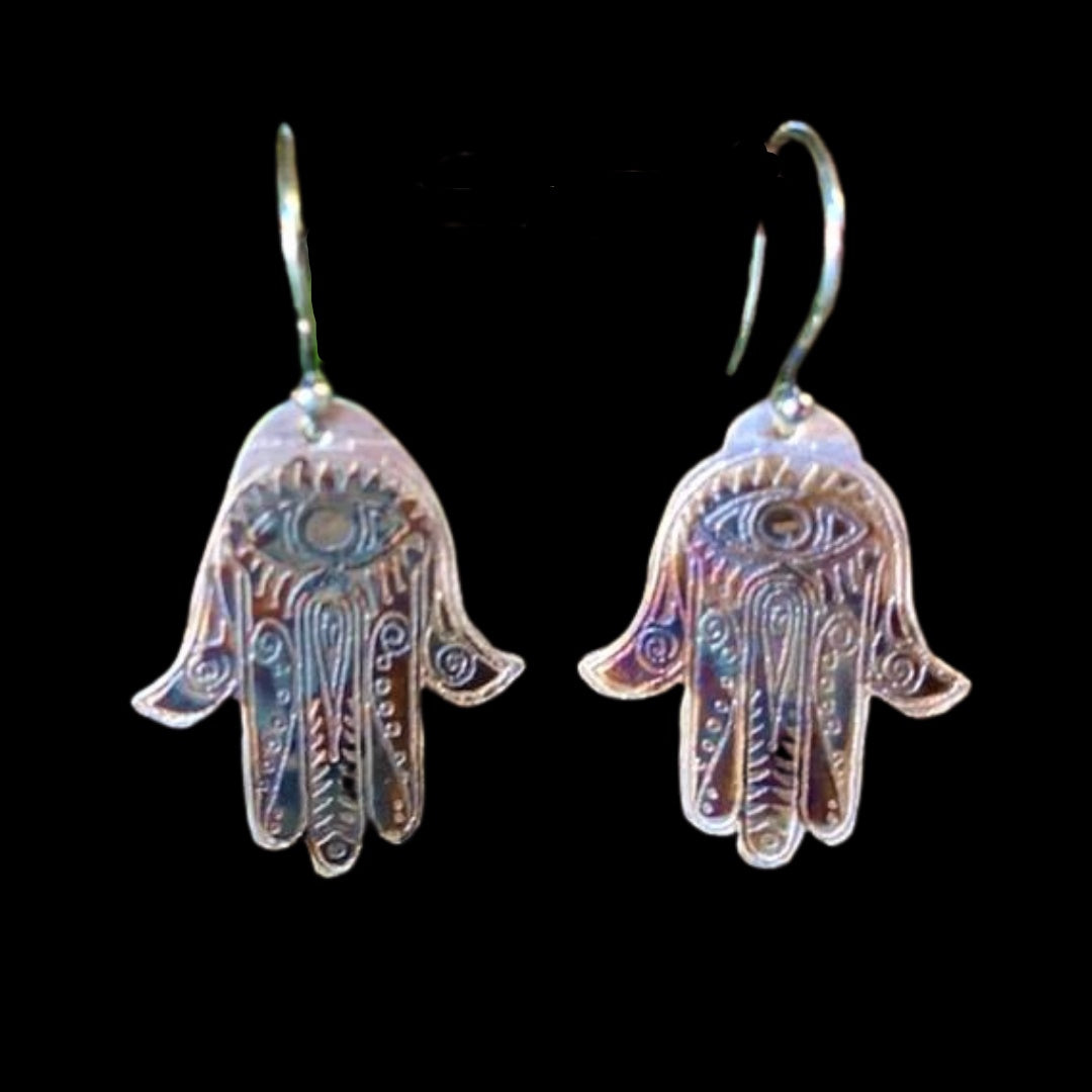 Sterling Silver Hamza Earrings Etched - HIMANI SILVER JEWELRY