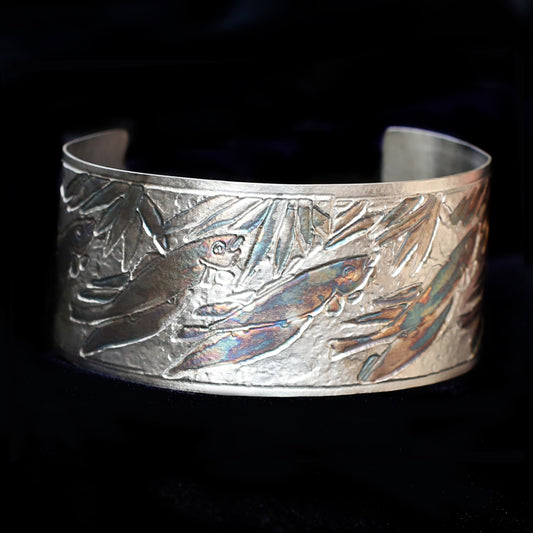 Etched Sterling Silver Koi Fish Cuff - HIMANI SILVER JEWELRY