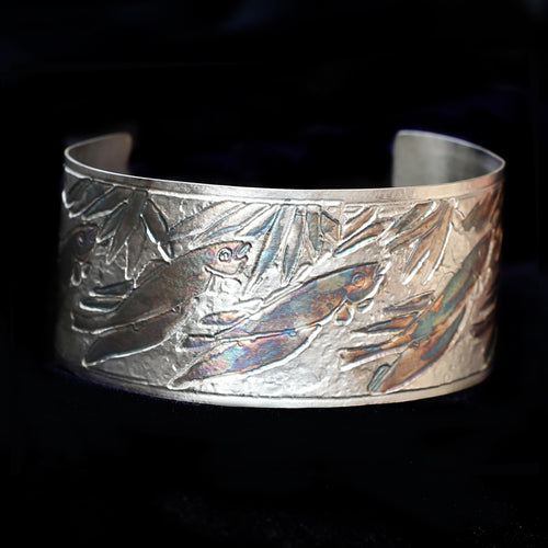 Etched Sterling Silver Koi Fish Cuff