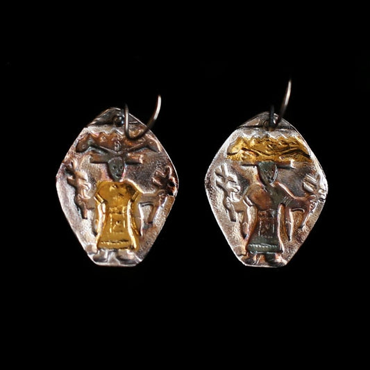 Mayan Man Earrings 999 Silver and Gold - HIMANI SILVER JEWELRY