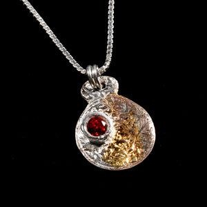 Pendant pure silver/ 24K Gold foil Hessonite garnet