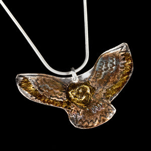 Flying owl pendant pure silver/ 24K Gold foil