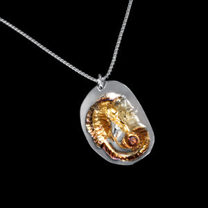 Seahorse pendant pure silver/ 24K Gold Foil