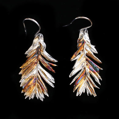 Redwood Leaf Earrings Pure Silver With 24K Gold Foil