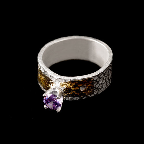 Amethyst Ring Pure Silver with 24K Gold Foil