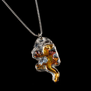 Salamander pendant pure silver/ 24K Gold foil