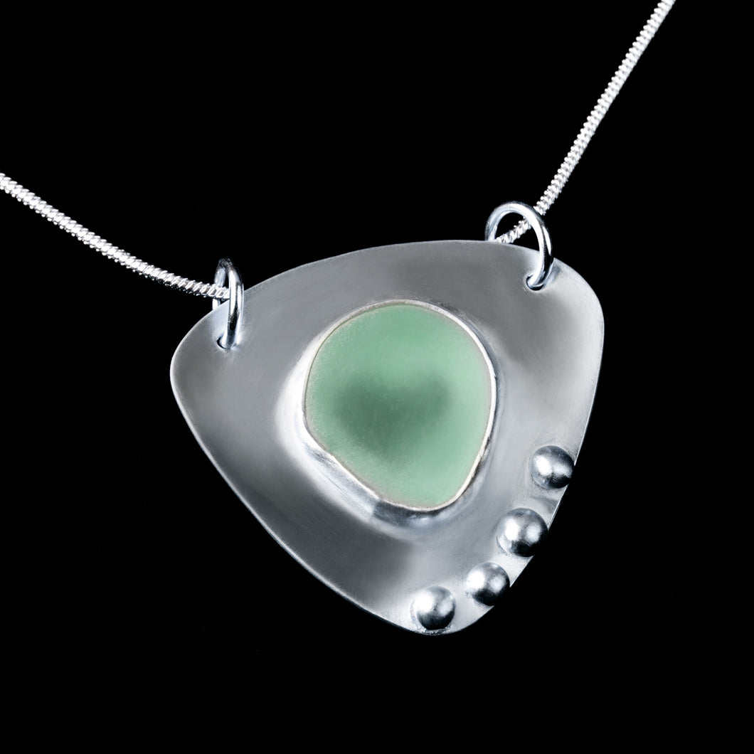 Seaglass pendant on sterling silver with silver balls accent