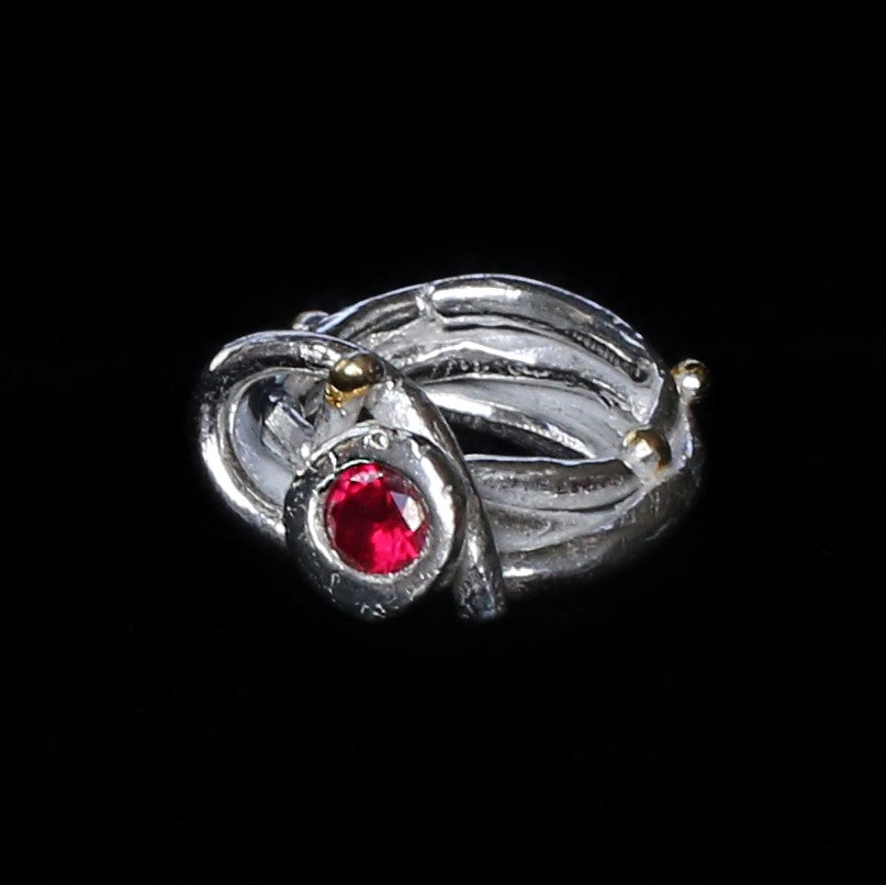 Lacy Pinky Ring with Red Hessonite Garnet