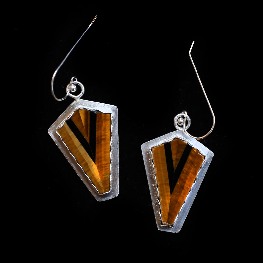 Tiger Eye And Black Onyx Composite Earrings