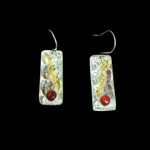 Double Helix Mosaic Earrings With Carnelian Stone