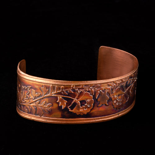 Copper Cuff Etched Narrow Floral