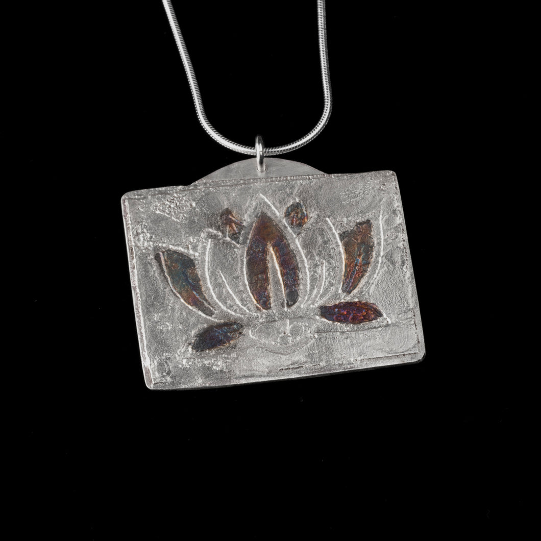 Etched Lotus Pendant Sterling Silver