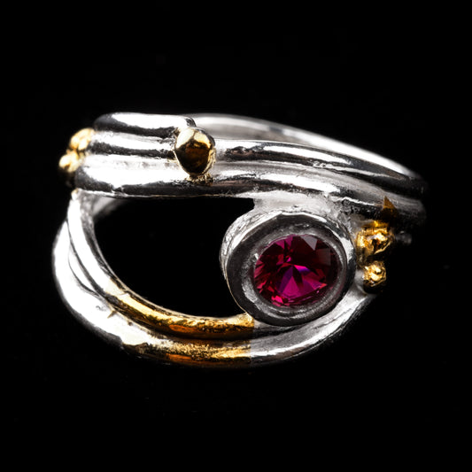 Coiled Ruby Ring Pure Silver with 24K Gold - HIMANI SILVER JEWELRY