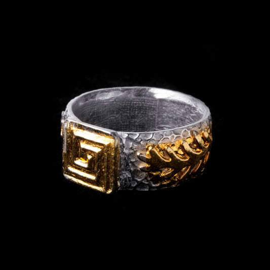 Ring Square Maze and Leaf Pattern - HIMANI SILVER JEWELRY
