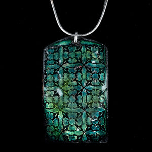 Etched Emerald Pendant 2 Sided Copper