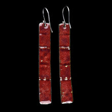 Load image into Gallery viewer, Textured Bamboo Orange and Burgundy Enamel Earrings 2 Sided