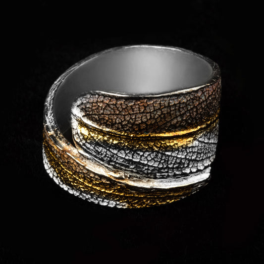 Sage Leaf Ring Pure Silver burnished with 24K Gold foil - HIMANI SILVER JEWELRY