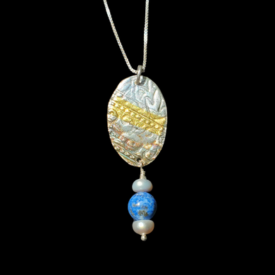 Pendant With Dangle Of Grey Pearls and Lapis