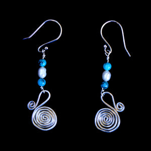 Earrings Egyptian coil, Turquoise And pearl